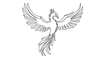 Fototapeta premium One continuous line illustration of an Phoenix , isolated on white background.