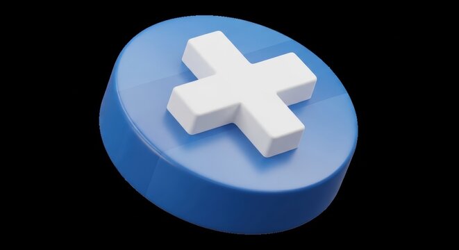 Blue button with white plus sign