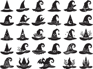 Obraz premium Premium Halloween Witch Hat Collection Silhouette Bundle Featuring Vintage Magical Decorative And Fantasy Hat Designs