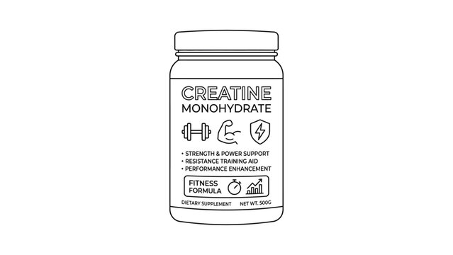 Creatine supplement bottle label design.