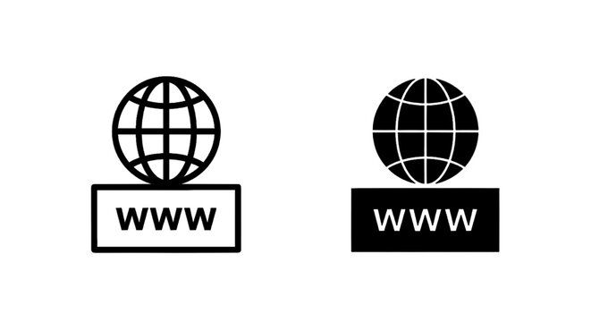 Vector illustration of world wide web icon set, globe with www text symbol, internet sign on a transparent background