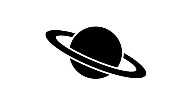 Vector illustration of black silhouette icon of planet saturn with rings on a transparent background