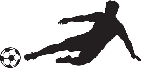 Black silhouette of soccer player striking ball on white background © StockCrafters
