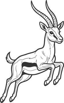 Minimalist gazelle line art vector, jumping springbok antelope illustration, black and white wildlife animal sketch for coloring book