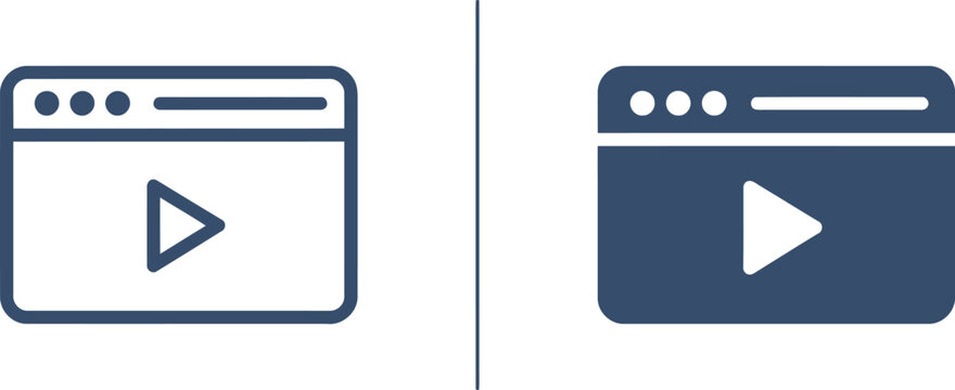 Comparison of outline and filled icons representing a play button within a web browser window interface