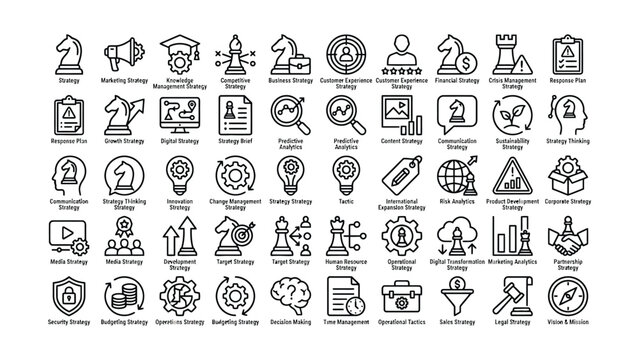 Business strategy icons set with marketing finance management and planning symbols  business strategy icons