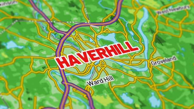 Macro View of Haverhill Massachusetts Map Showing Detailed Streets, Roads, and Geographic Layout