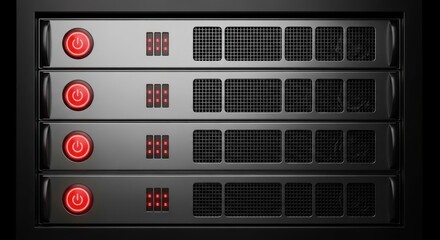 Fototapeta premium Server computer hardware with red buttons and screens