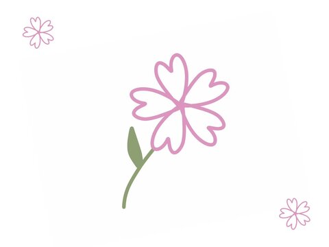 ​Minimalist hand-drawn pink flower illustration with heart-shaped petals. 