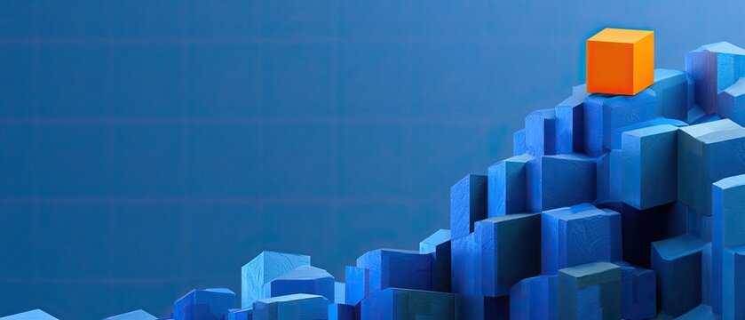 Abstract mountain of blue cubes with one orange cube on top
