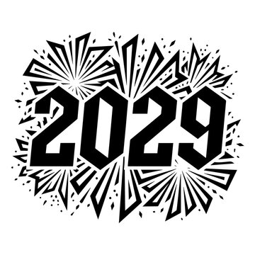Happy new year 2029 black graphic with stylized firework display, fireworks