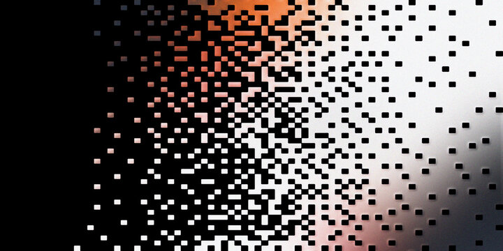 Pixelated abstract background with a gradual fade from black to white and color, representing digital data fragmentation.