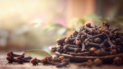 Obraz premium Premium clove buds carefully arranged showing natural star-shaped texture and organic brown colors perfect for traditional medicine and sacred incense production