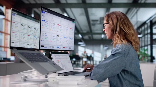 Finance Manager Reviewing Expense Reports On Laptop