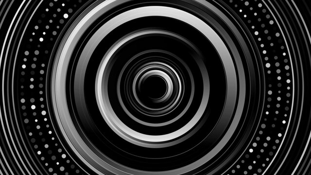 Black white circular lines and dotted lines abstract futuristic tech background