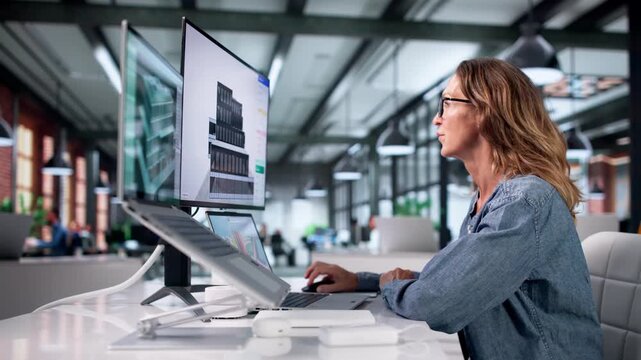 Architect Carefully Reviews 3D Building Model