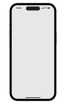 Modern smartphone vector device mockup with UI status bar; isolated mobile phone template icon with blank grey screen, time display, wifi network signal, and battery indicator