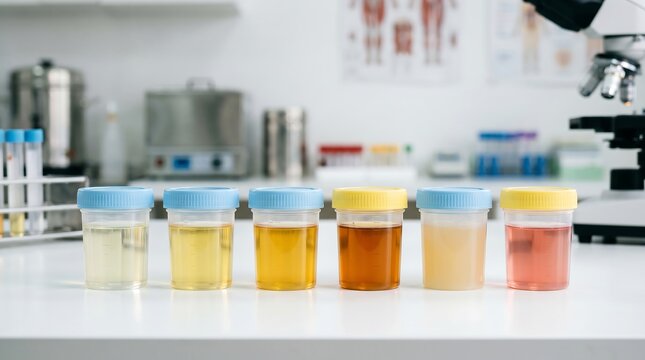 Urine Sample Cups for Dehydration and Urinalysis Chart - Lab Setting