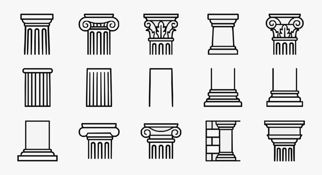 Minimalist Black and White Line Art Collection of Various Architectural Columns and Pilasters for Designers and Architects