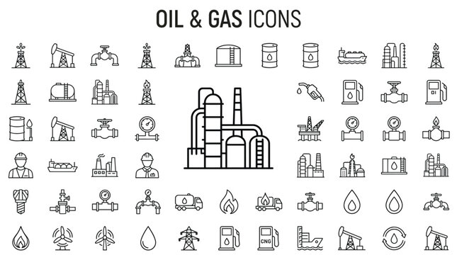 Collection of oil and gas icons on for industrial use