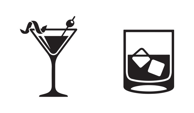 solid black glyph icons of alcoholic drinks and night club beverages.