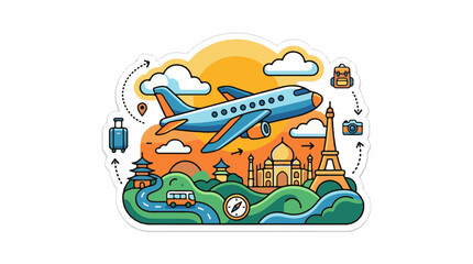 Obraz premium A whimsical journey across world landmarks by plane and bus