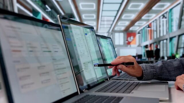 Experienced Office Manager Organizing Digital Files On Laptop