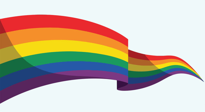 A wavy rainbow flag with colorful stripes