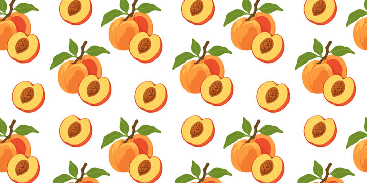 juicy peach fruit seamless repeat pattern design