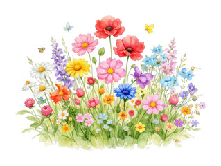 Obraz premium PNG Vibrant watercolor wildflower garden