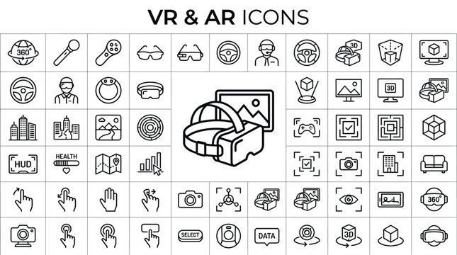 Collection of virtual reality and augmented reality icons