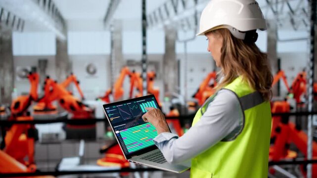Woman Engineer Works With Laptop