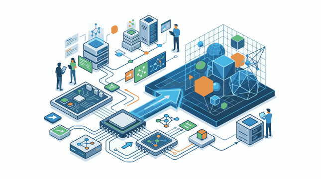 Abstract data flow and processing with isometric digital elements