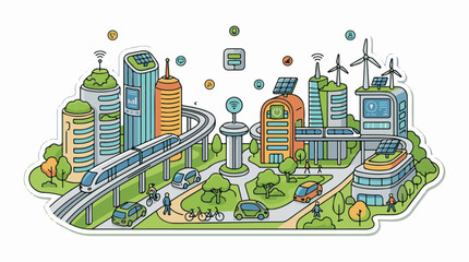 Fototapeta premium A vibrant illustrative depiction of a futuristic eco-friendly urban landscape