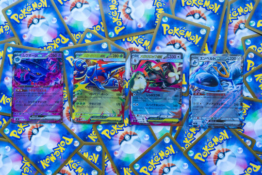 Bangkok, Thailand - June 25, 2026 : Mixture of Pok&eacute;mon trading card from the popular Japanese franchise