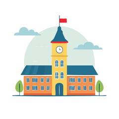 Fototapeta premium Flat illustration of a school building with clock tower