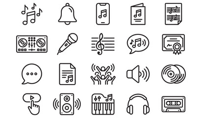 Fototapeta premium Music Line Icons Set for Audio Entertainment Digital Interface Isolated on White