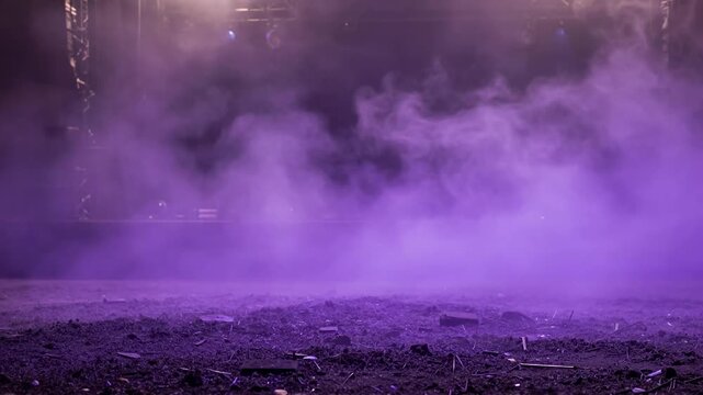 Panoramic triptych of a dramatic cityscape under a purple stormy.