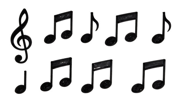 Textured black ink musical notation symbols vector illustration