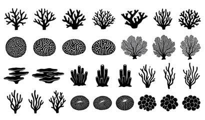 Marine Coral Silhouette Icons Set © Prodip