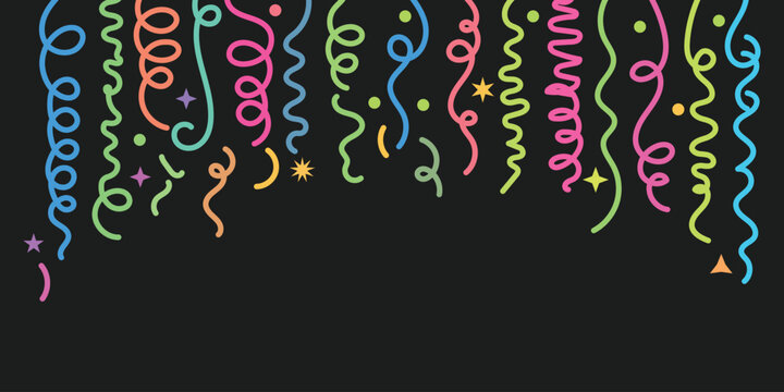 Colorful Party Streamers and Confetti Border Decoration on Dark Background