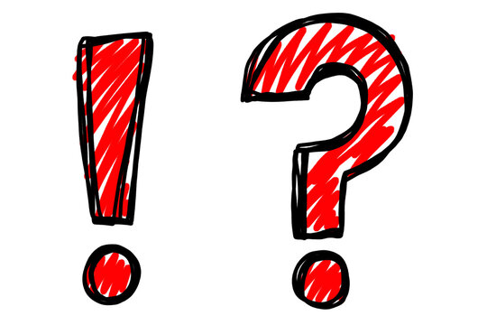 Hand drawn double line red exclamation and question mark punctuation graphics set