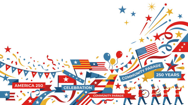 Colorful patriotic parade celebration with flags and festive decorations in urban setting