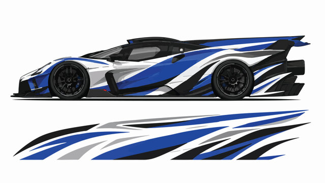 Blue and white racing car design 1.