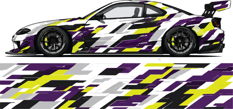 Purple Yellow Black Racing Sports Car.