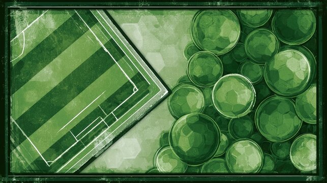 Green abstract with soccer field motif and textured circular forms