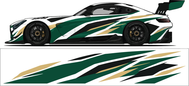 Green and white racing sports car.