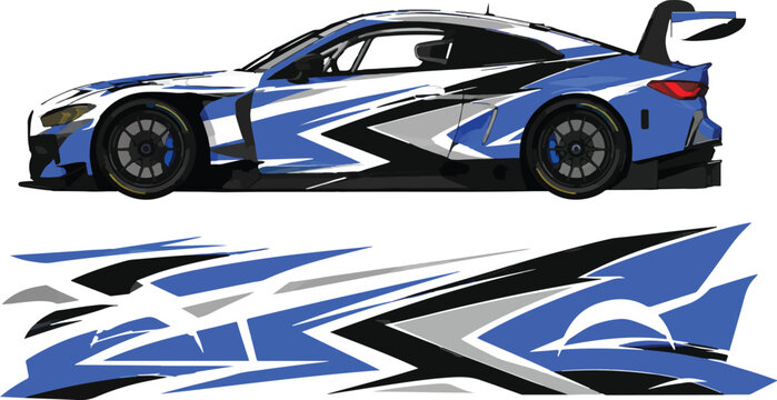 Blue and black race car design.