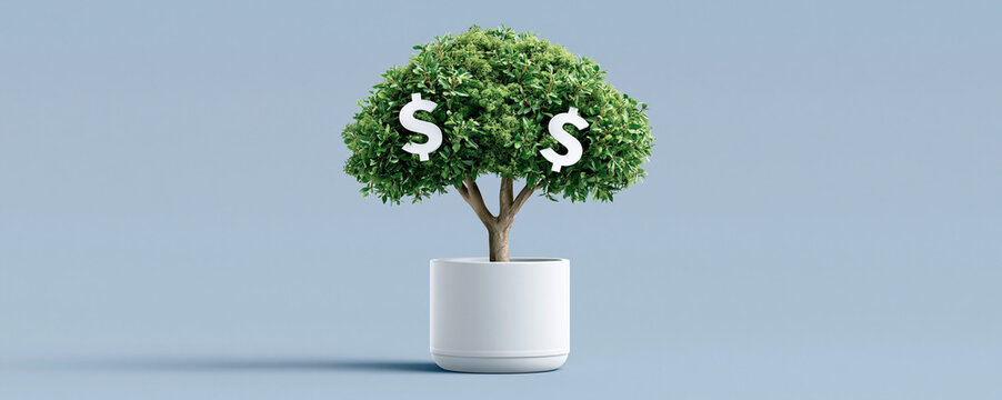 A compelling magazine cover photo showing the long-term wealth-building potential of index funds, using an image of a growing tree with dollar signs as leaves, symbolizing steady growth.