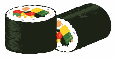 Futomaki sushi a thick roll with colorful fillings vector illustration © Mamata
